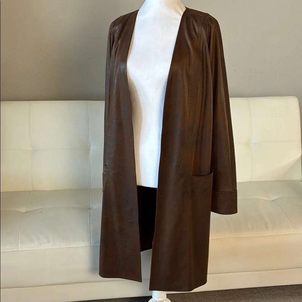 Soft Surroundings Dark Brown Faux Leather Ling Jacket with Pockets